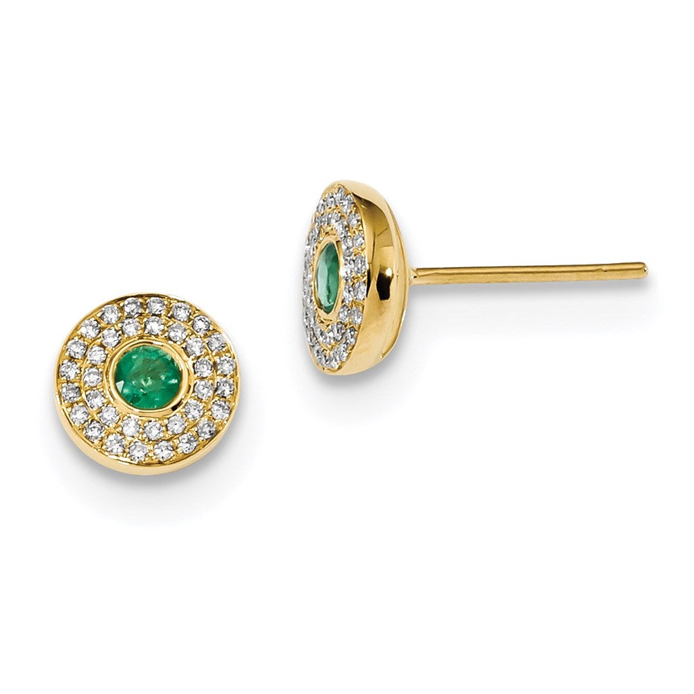 14K Gelbgold Echt Diamant und Smaragd Ohrstecker