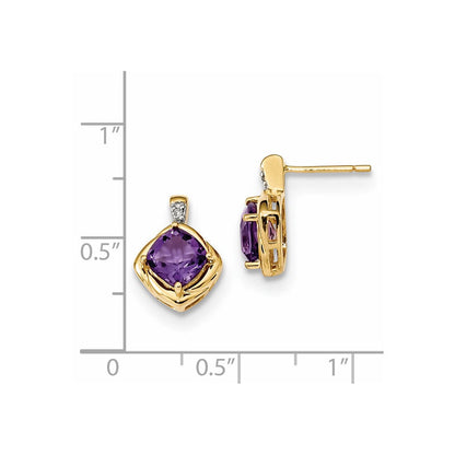 14K Gelbgold mit Amethyst & Echt Diamant Poliert Ohrstecker