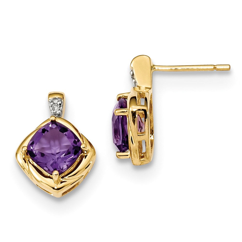 14K Gelbgold mit Amethyst & Echt Diamant Poliert Ohrstecker