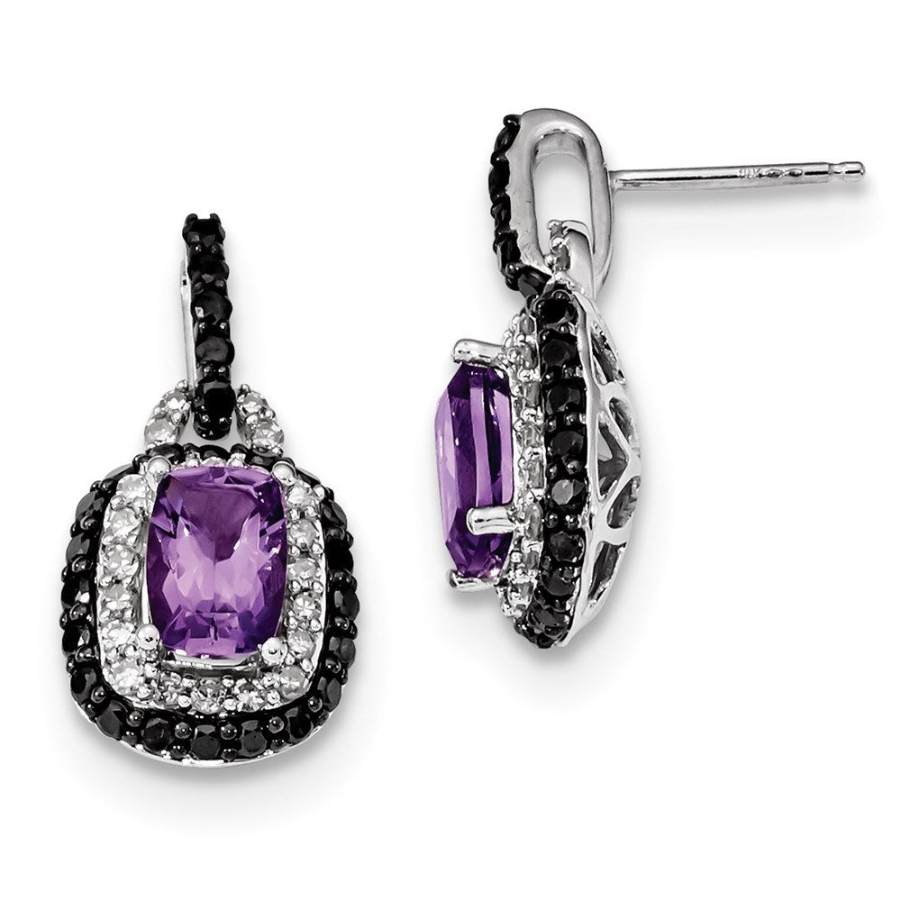 14K Weißgold Weiß & Schwarz Echt Diamant Amethyst Ohrstecker