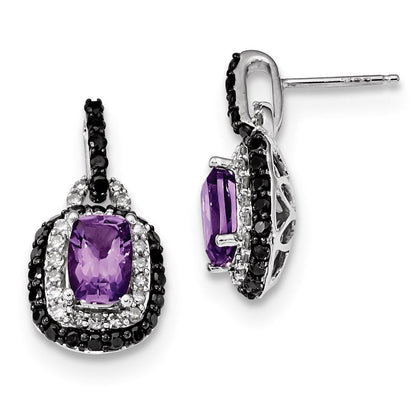 14K Weißgold Weiß & Schwarz Echt Diamant Amethyst Ohrstecker
