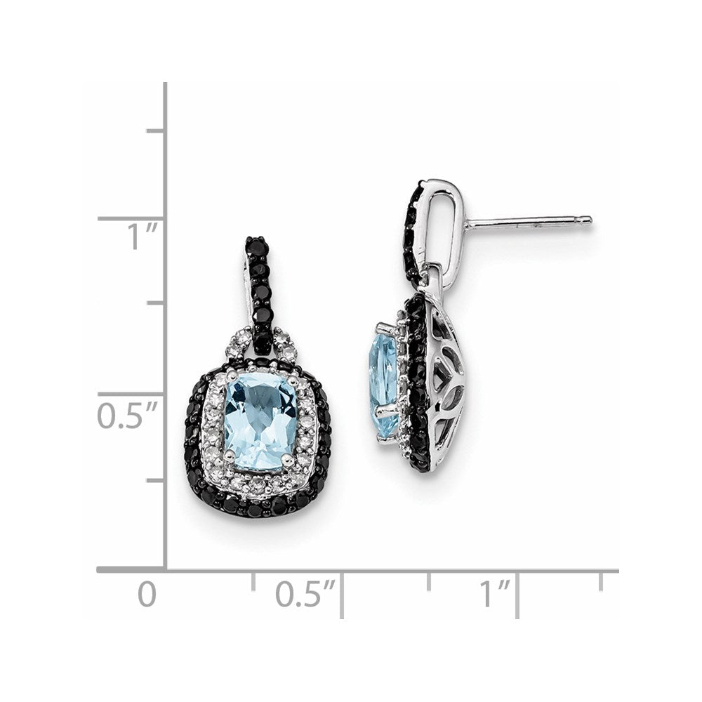 14K Weißgold Weiß & Schwarz Echt Diamant Blautopas Ohrstecker