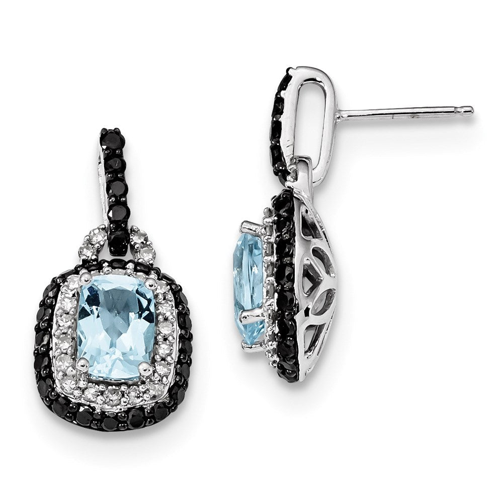 14K Weißgold Weiß & Schwarz Echt Diamant Blautopas Ohrstecker