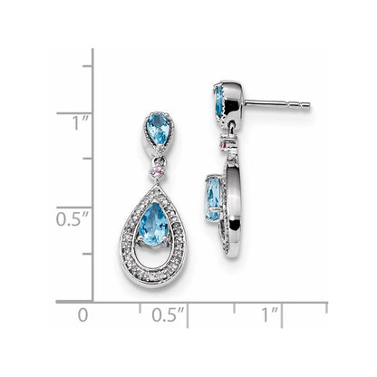 14K Weißgold Diamant Blautopas & Rosa Saphir Stecker Ohrhänger