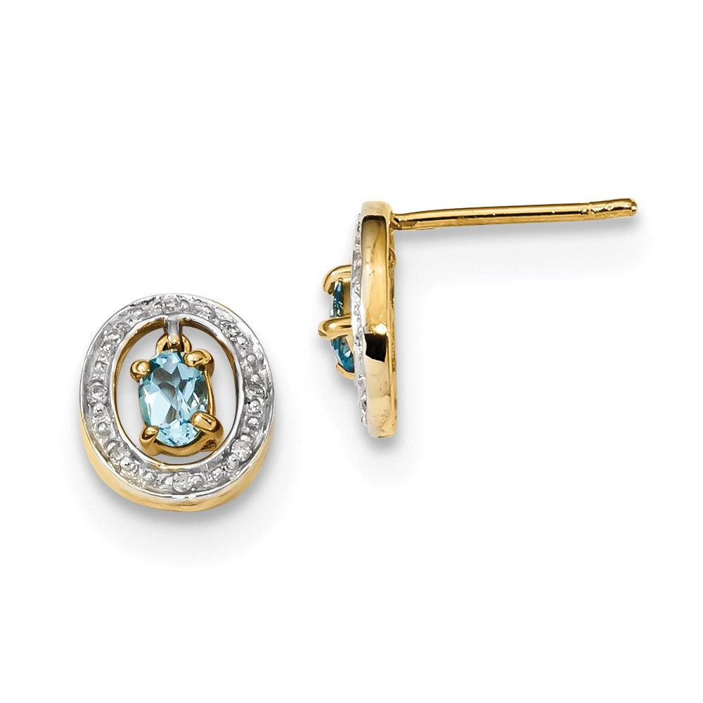 14K Gelbgold mit Echt Diamant & Schweizer Blautopas Ohrstecker