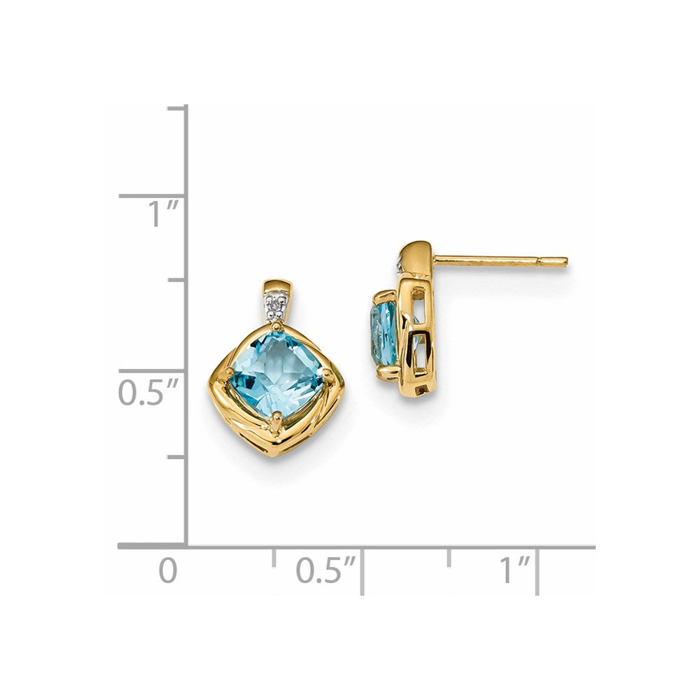 14K Gelbgold mit L. Schweizer Blautopas & Echt Diamant Poliert Ohrstecker