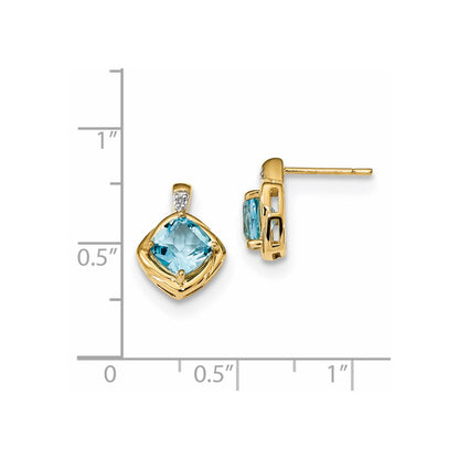 14K Gelbgold mit L. Schweizer Blautopas & Echt Diamant Poliert Ohrstecker