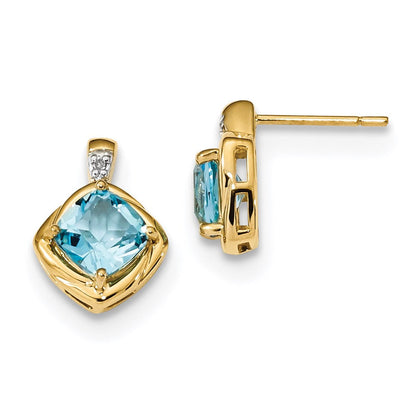 14K Gelbgold mit L. Schweizer Blautopas & Echt Diamant Poliert Ohrstecker