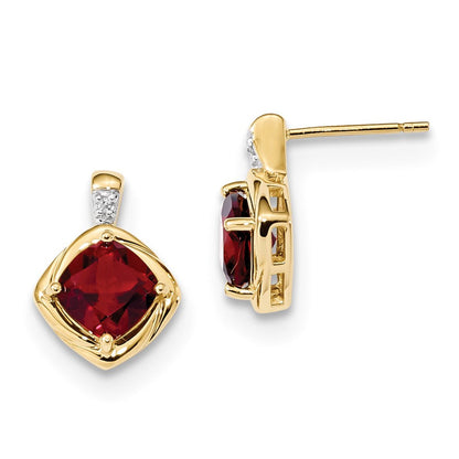 14K Gelbgold mit Mozambique Granat & Echt Diamant Poliert Ohrstecker