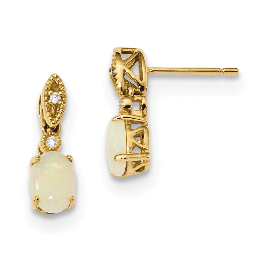 14K Gelbgold Ohrringe mit österreichischem Opal & echten Diamanten
