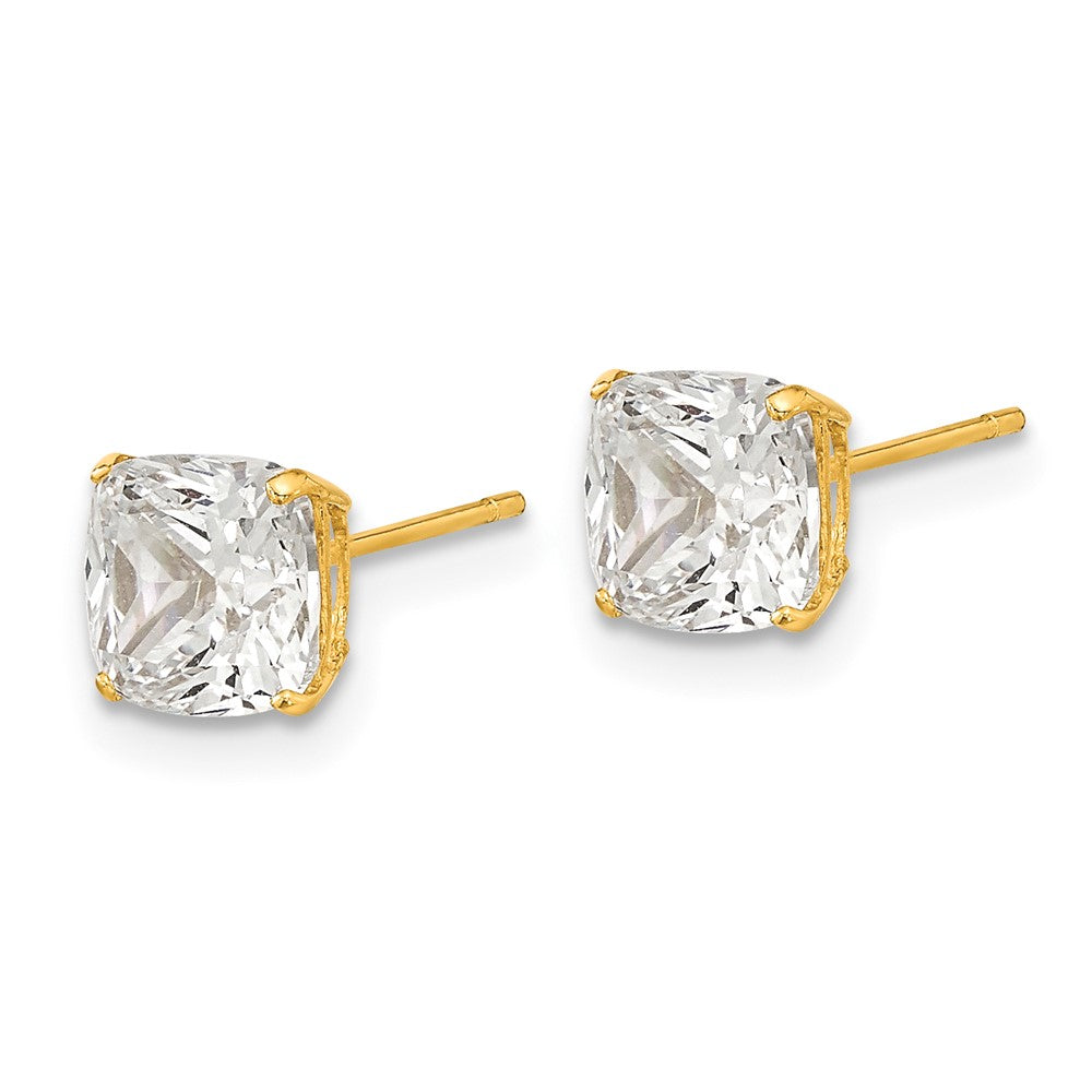 14K Gelbgold polierte Ohrstecker mit 6x6 mm Kissenschliff-Zirkonia