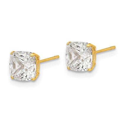14K Gelbgold polierte Ohrstecker mit 6x6 mm Kissenschliff-Zirkonia