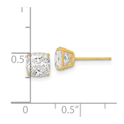 14K Gelbgold polierte Ohrstecker mit 6x6 mm Kissenschliff-Zirkonia