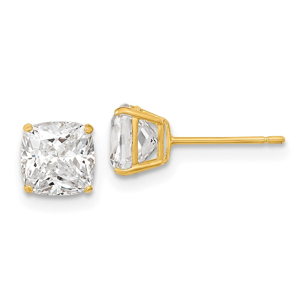 14K Gelbgold polierte Ohrstecker mit 6x6 mm Kissenschliff-Zirkonia