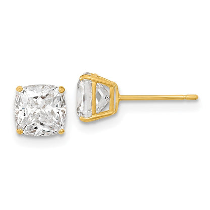 14K Gelbgold polierte Ohrstecker mit 6x6 mm Kissenschliff-Zirkonia