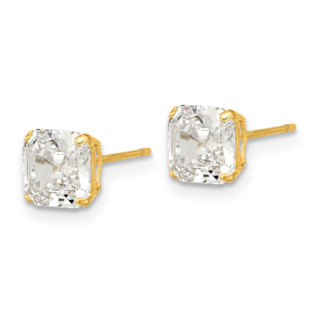 14K Gelbgold Poliert 6x6 mm Asscher-Schliff Zirkonia-Ohrstecker