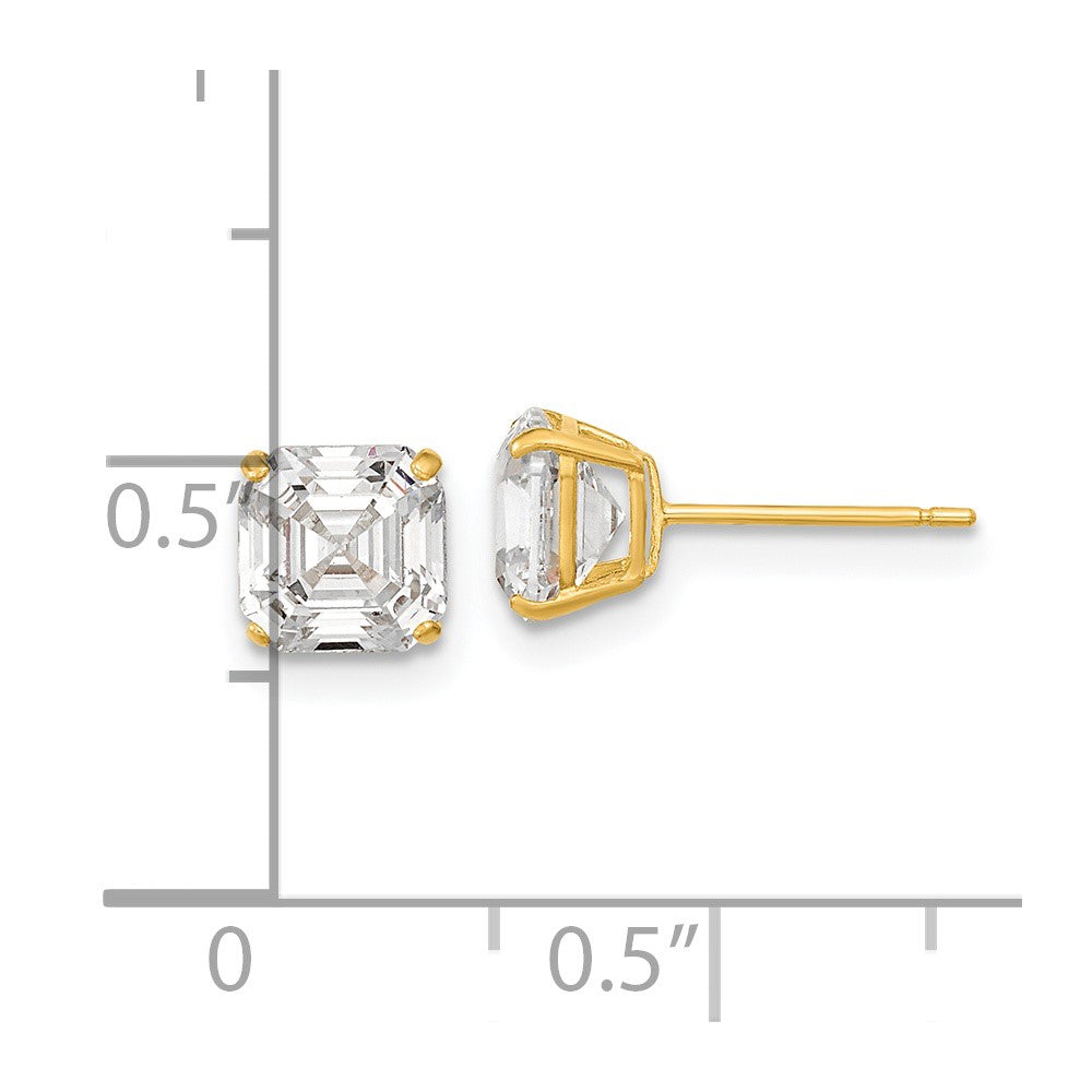 14K Gelbgold Poliert 6x6 mm Asscher-Schliff Zirkonia-Ohrstecker