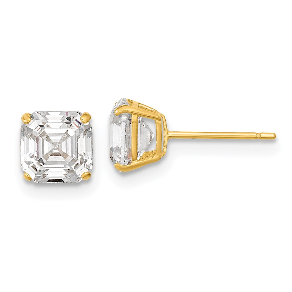 14K Gelbgold Poliert 6x6 mm Asscher-Schliff Zirkonia-Ohrstecker
