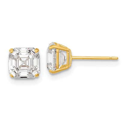 14K Gelbgold Poliert 6x6 mm Asscher-Schliff Zirkonia-Ohrstecker