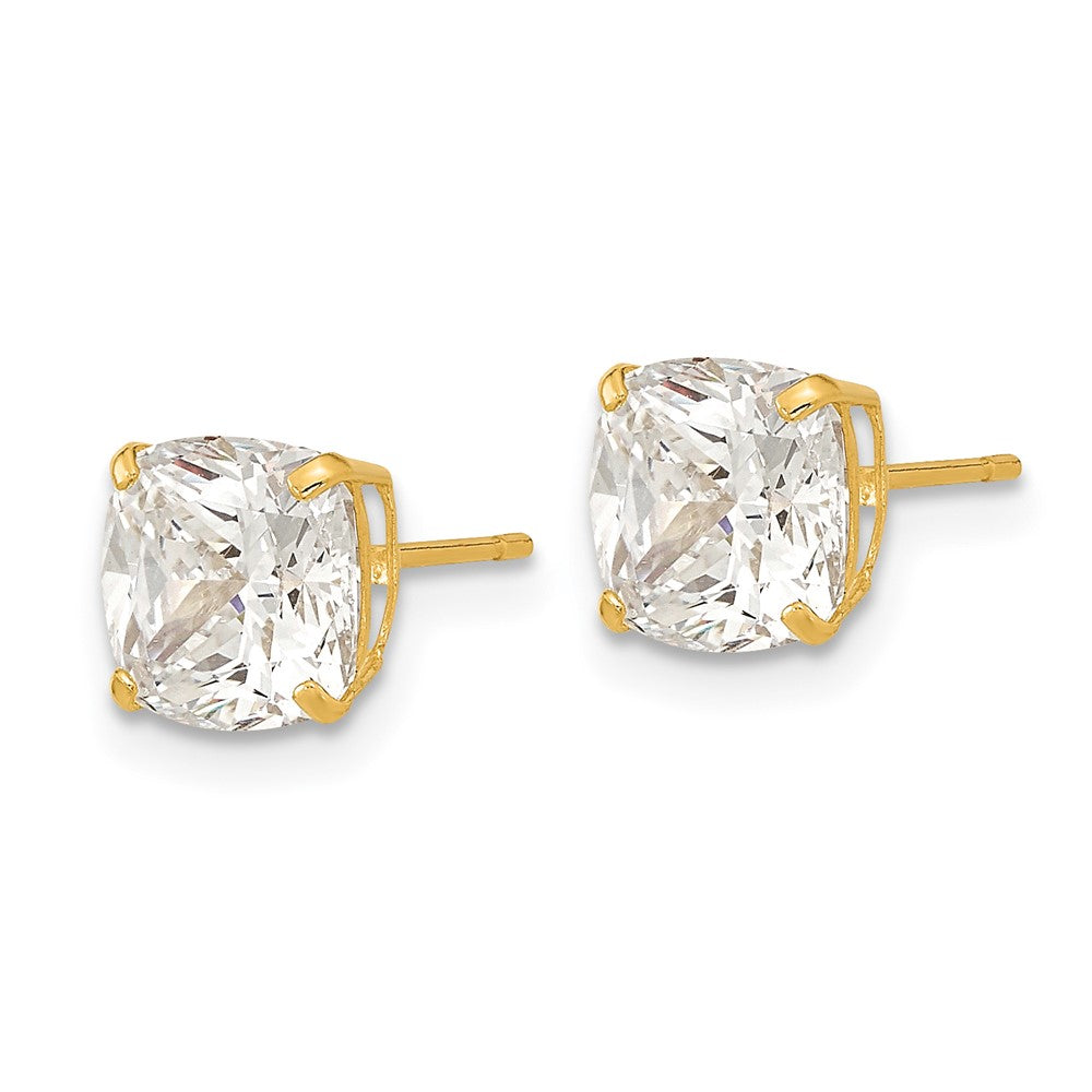 14K Gelbgold Polierte 7x7 Kissenschliff CZ Ohrstecker