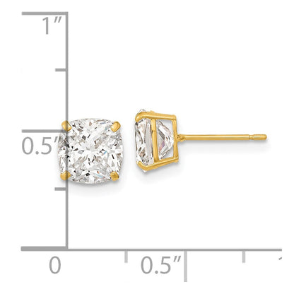 14K Gelbgold Polierte 7x7 Kissenschliff CZ Ohrstecker