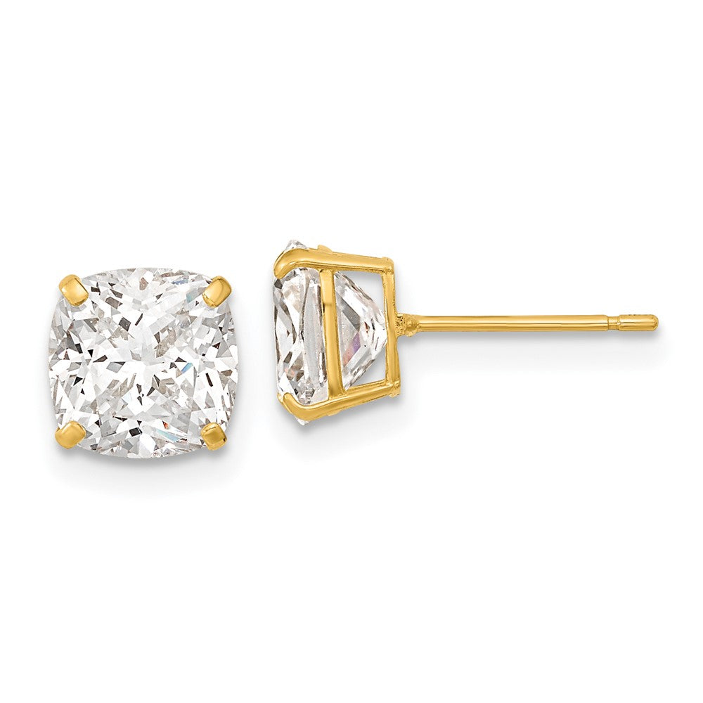 14K Gelbgold Polierte 7x7 Kissenschliff CZ Ohrstecker
