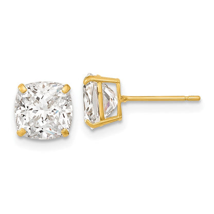 14K Gelbgold Polierte 7x7 Kissenschliff CZ Ohrstecker