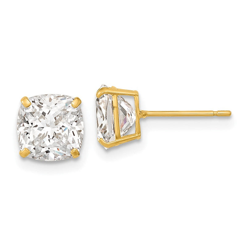 14K Gelbgold Polierte 7x7 Kissenschliff CZ Ohrstecker