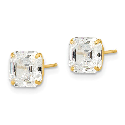 14K Gelbgold Polierte 7x7 Asscher-Schliff Zirkonia-Ohrstecker