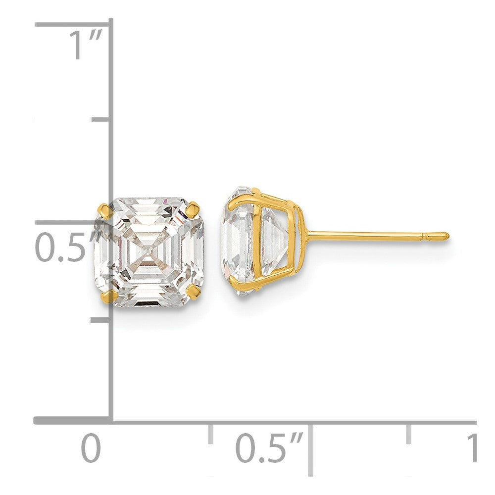 14K Gelbgold Polierte 7x7 Asscher-Schliff Zirkonia-Ohrstecker