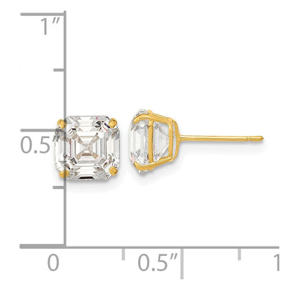 14K Gelbgold Polierte 7x7 Asscher-Schliff Zirkonia-Ohrstecker