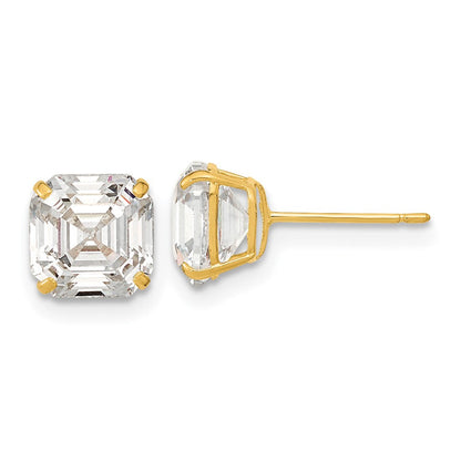14K Gelbgold Polierte 7x7 Asscher-Schliff Zirkonia-Ohrstecker