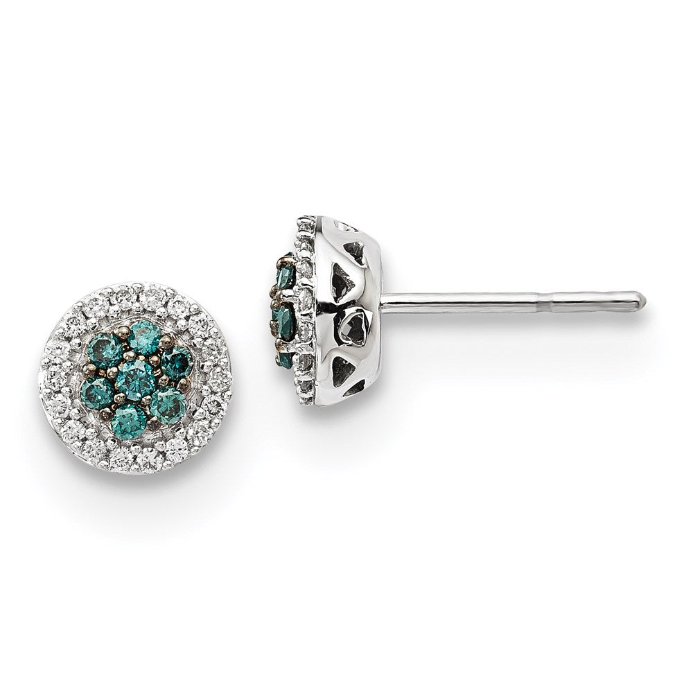 14K Weißgold Ohrringe mit echten blauen/weißen Diamanten