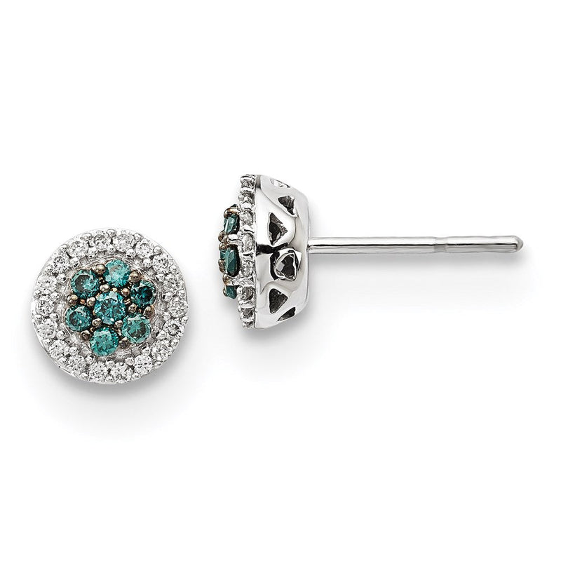 14K Weißgold Ohrringe mit echten blauen/weißen Diamanten