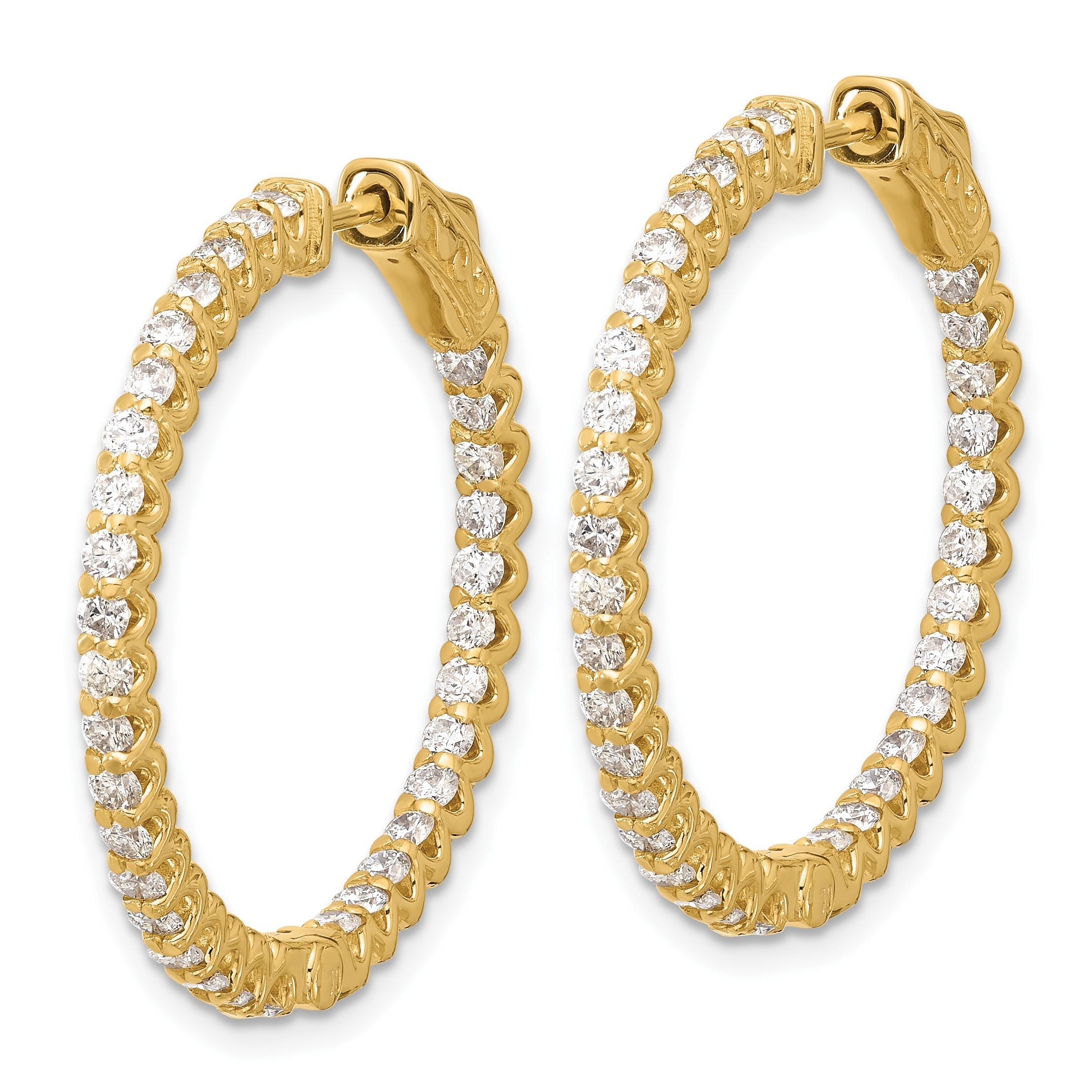 14K Gelbgold 2.3 Karat Diamant In/out Creole mit Sicherheits Verschluss Ohrringe