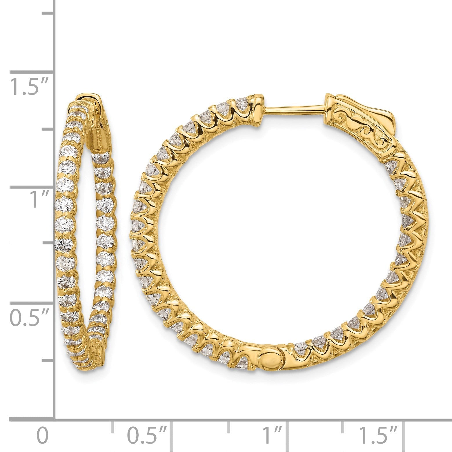 14K Gelbgold 2.3 Karat Diamant In/out Creole mit Sicherheits Verschluss Ohrringe