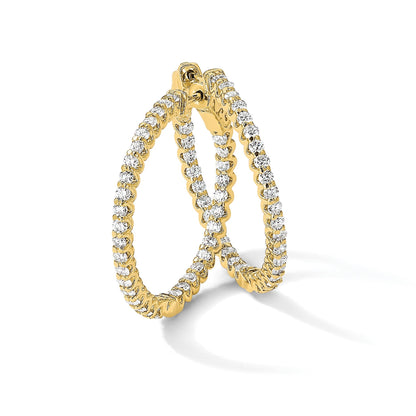 14K Gelbgold 2.3 Karat Diamant In/out Creole mit Sicherheits Verschluss Ohrringe