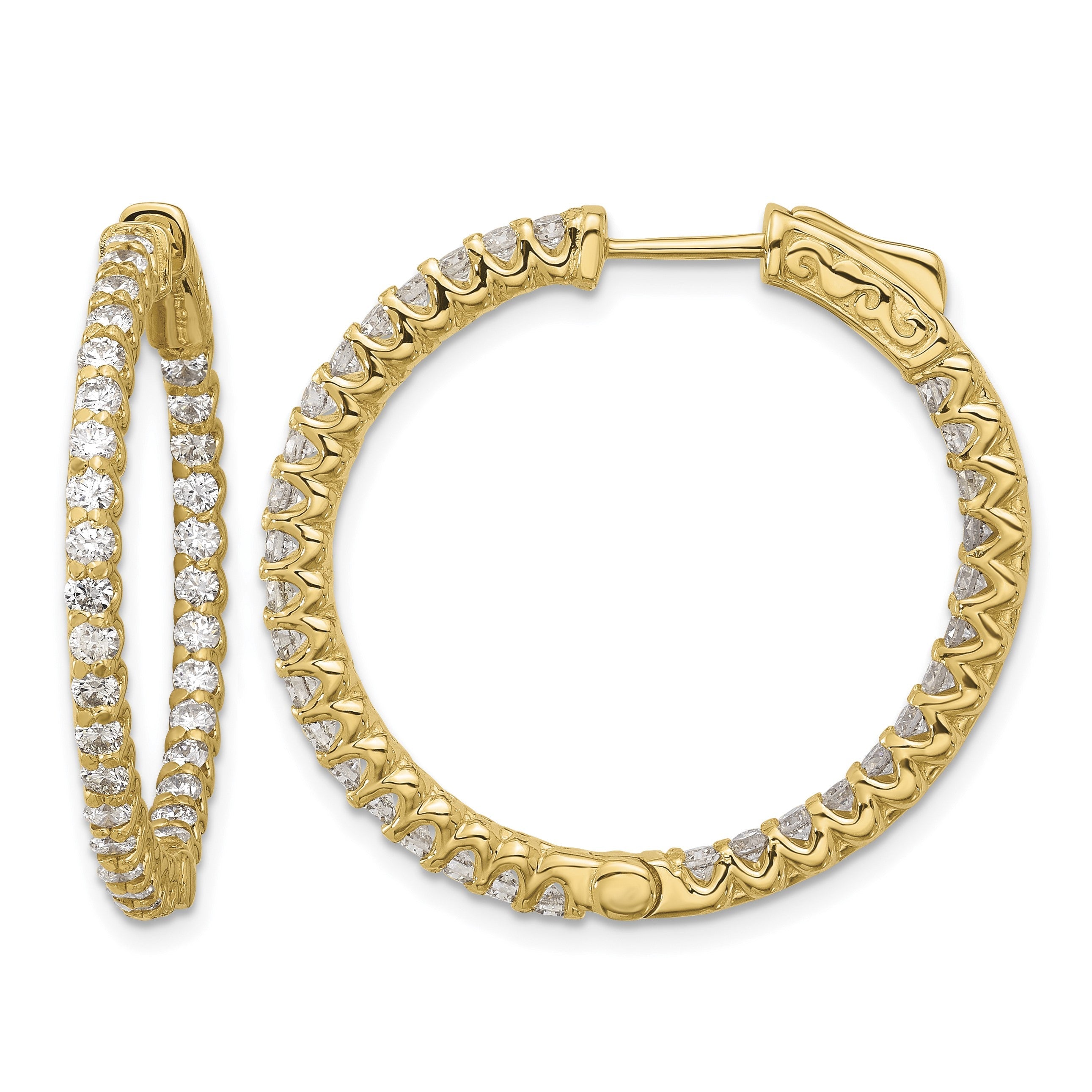 14K Gelbgold 2.3 Karat Diamant In/out Creole mit Sicherheits Verschluss Ohrringe