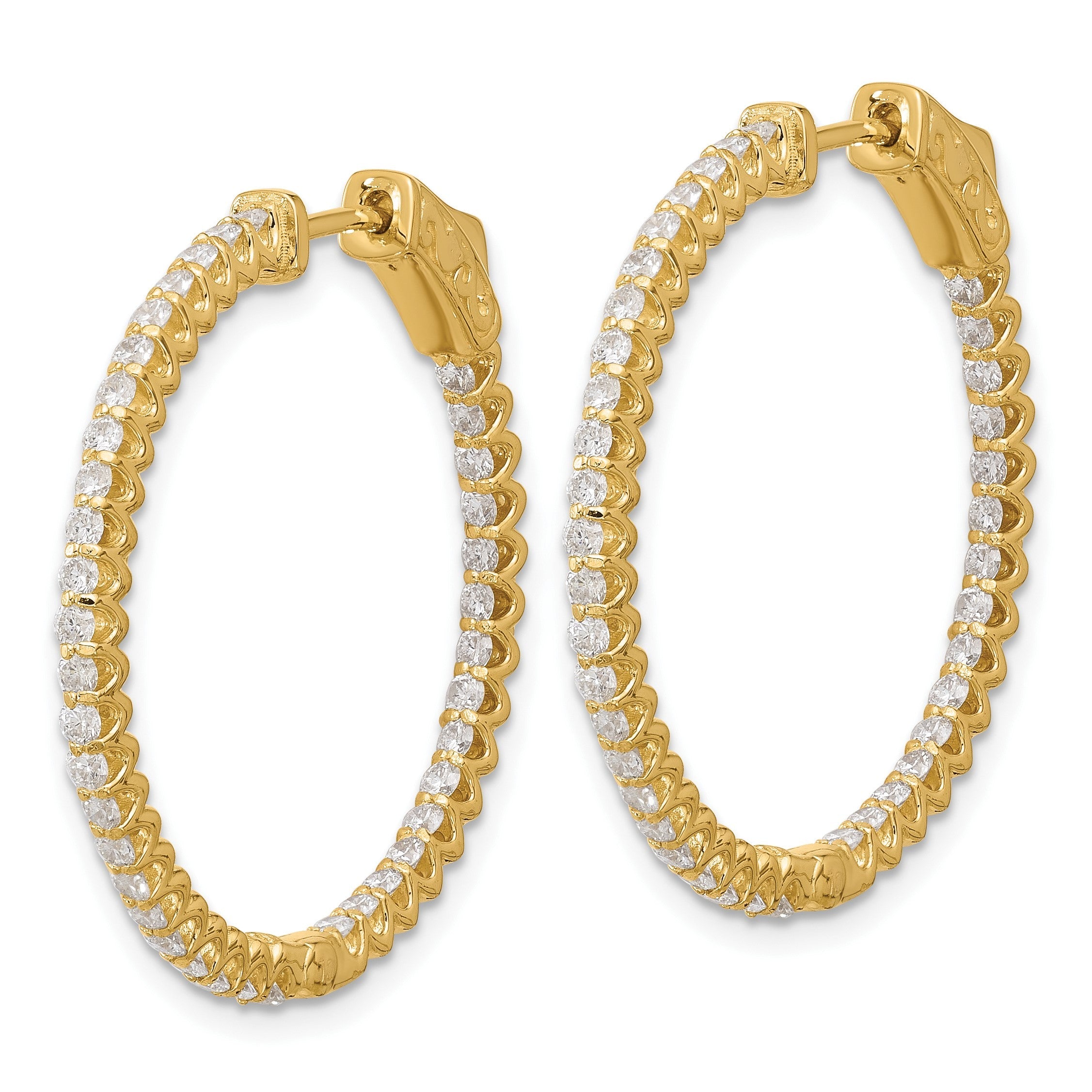 14K Gelbgold 1.56 Karat Diamant In/out Creole mit Sicherheits Verschluss Ohrringe