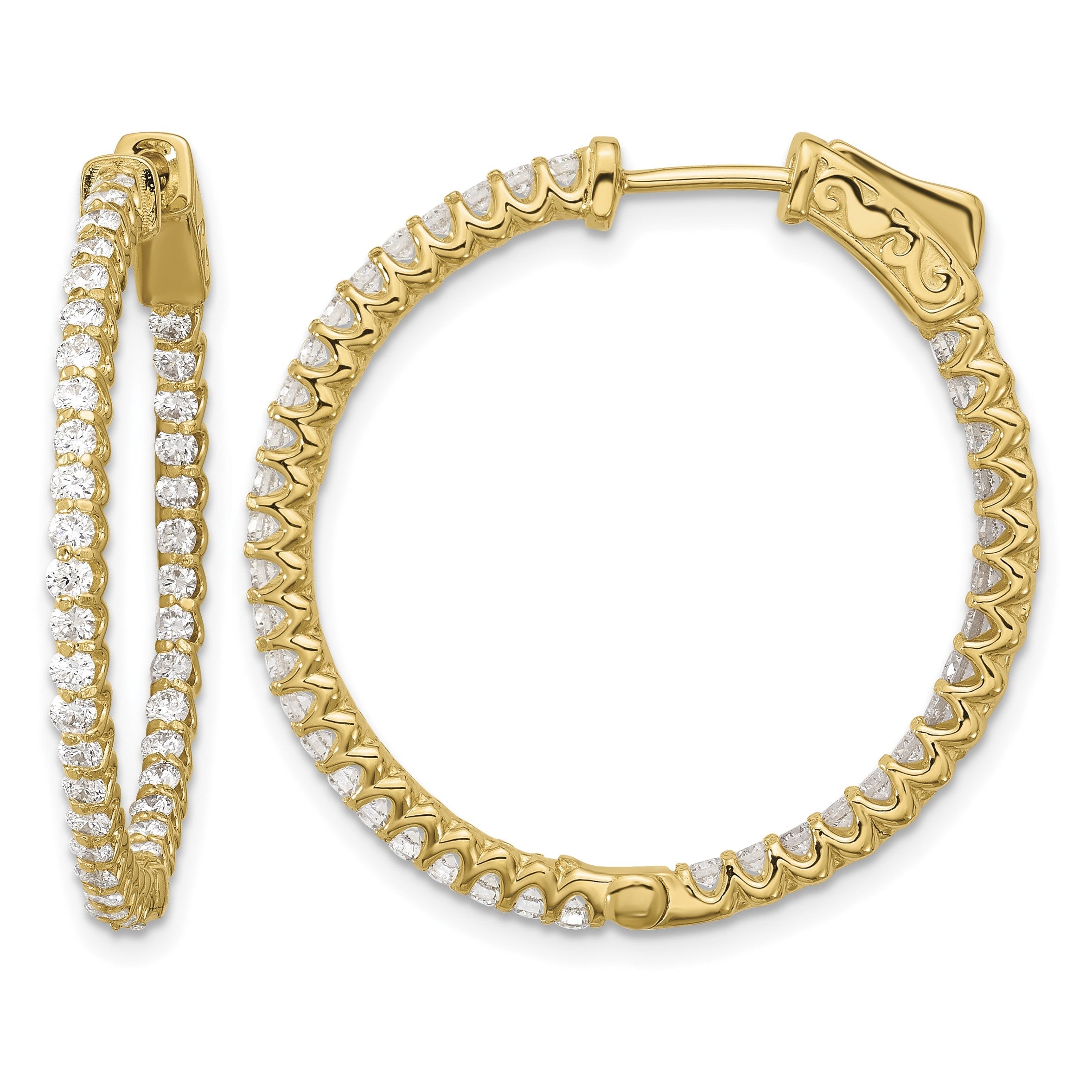 14K Gelbgold 1.56 Karat Diamant In/out Creole mit Sicherheits Verschluss Ohrringe