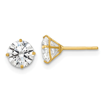 14K Gelbgold Poliert 6mm Zirkonia Ohrstecker