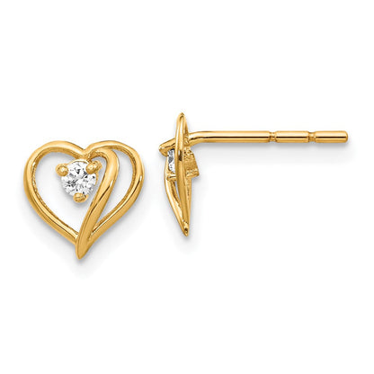 14K Gelbgold Diamant-Herz-Ohrringe, echter Diamant