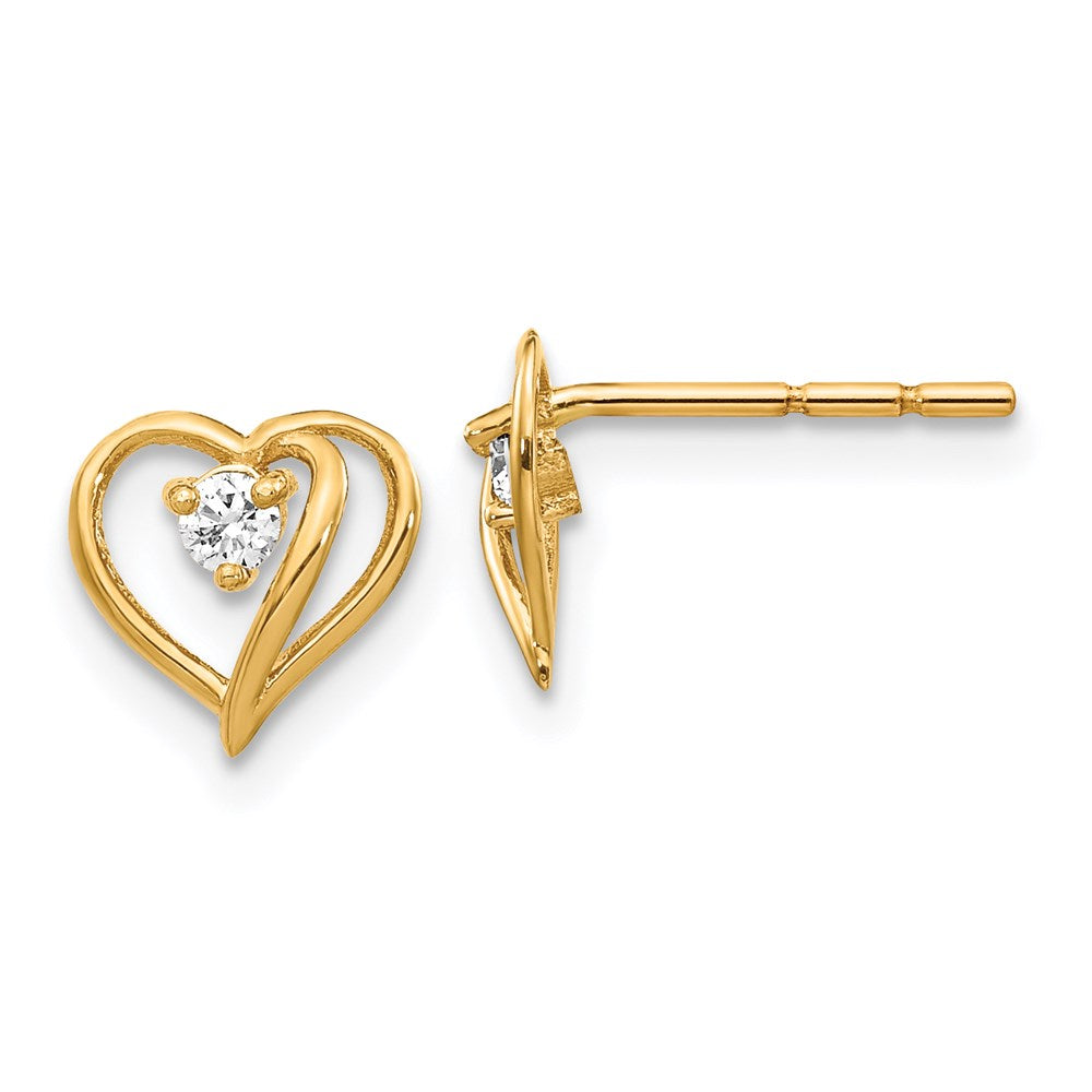 14K Gelbgold Herz-Ohrringe mit echten Diamanten