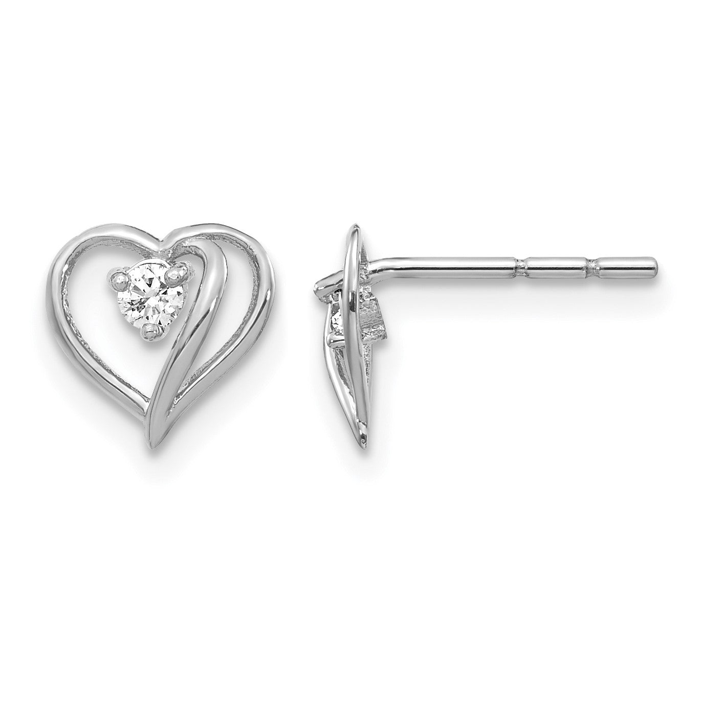 14K Weißgold Ohrringe mit echtem Diamant-Herz