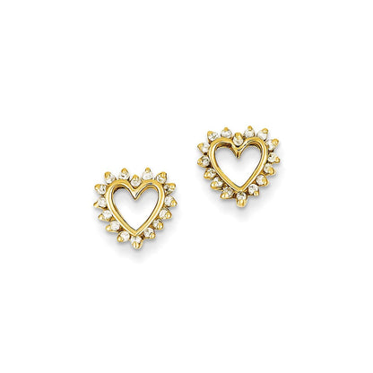 14K Gelbgold AAA echte Diamant-Herz-Ohrringe