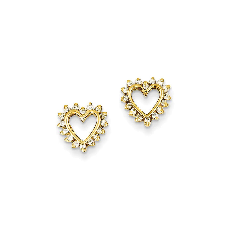 14K Gelbgold AAA echte Diamant-Herz-Ohrringe