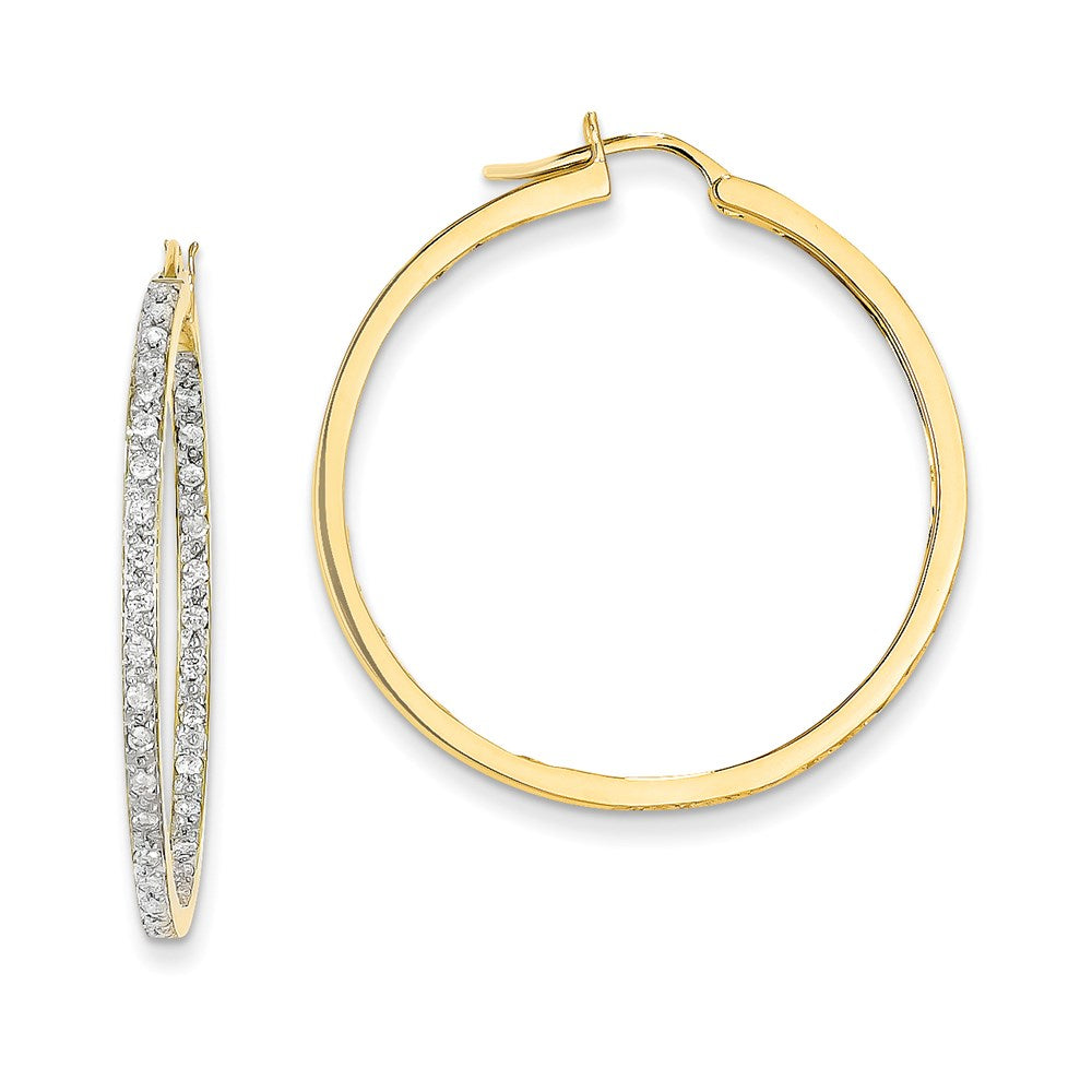 14K Gelbgold Diamant In/Out-Creolen mit echten Diamanten in AA-Qualität