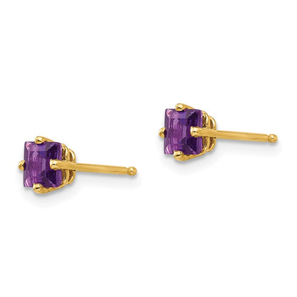 14K Gelbgold Ohrstecker mit Prinzess-Schliff Amethyst, 4 mm