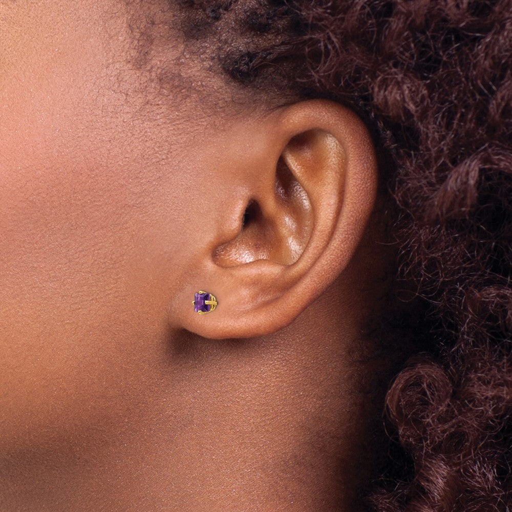 14K Gelbgold Ohrstecker mit Prinzess-Schliff Amethyst, 4 mm