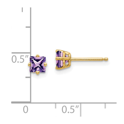 14K Gelbgold Ohrstecker mit Prinzess-Schliff Amethyst, 4 mm
